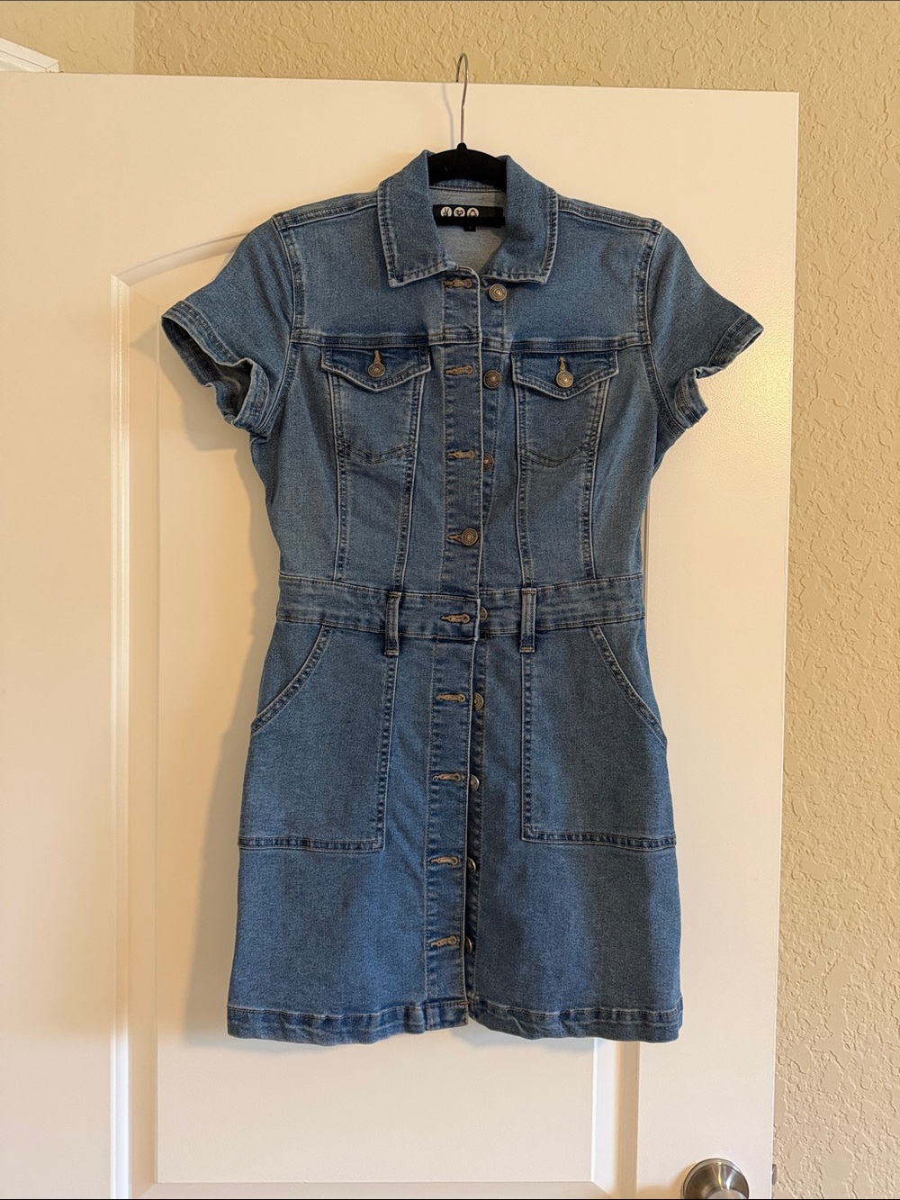 Rewash Blue Denim Button-Front Mini Dress